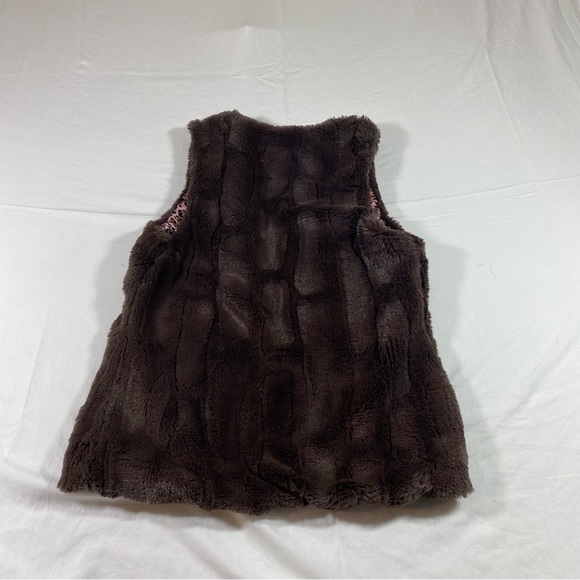 Forever Orchid Faux Fur Vest Dark Brown Girls Vest Velvet Pink Leopard Lining - Picture 9 of 10